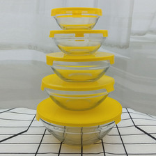 玻璃沙拉碗带盖透明保鲜碗食物盒小菜碗套装5件套礼品厂家批发