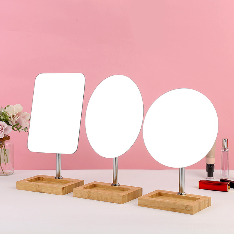 简约化妆镜收纳台镜竹艺美妆镜 学生宿舍梳妆镜镜子现货批发