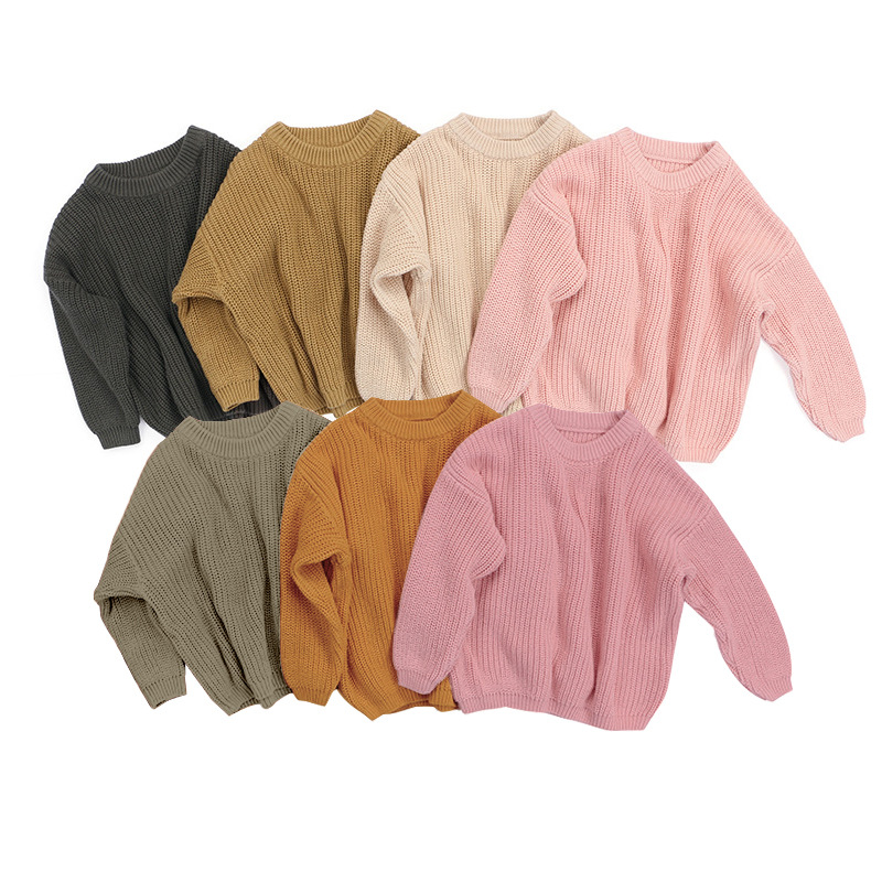 New large-sized children's pullover knitted sweater, solid-color girls' sweater for European and American export in stock details Picture