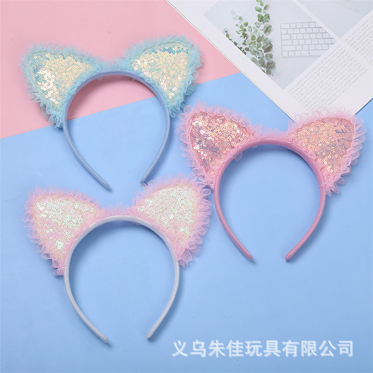 儿童卡通发光发箍亮片猫耳朵发箍演唱会头箍道具地摊玩具厂家批发