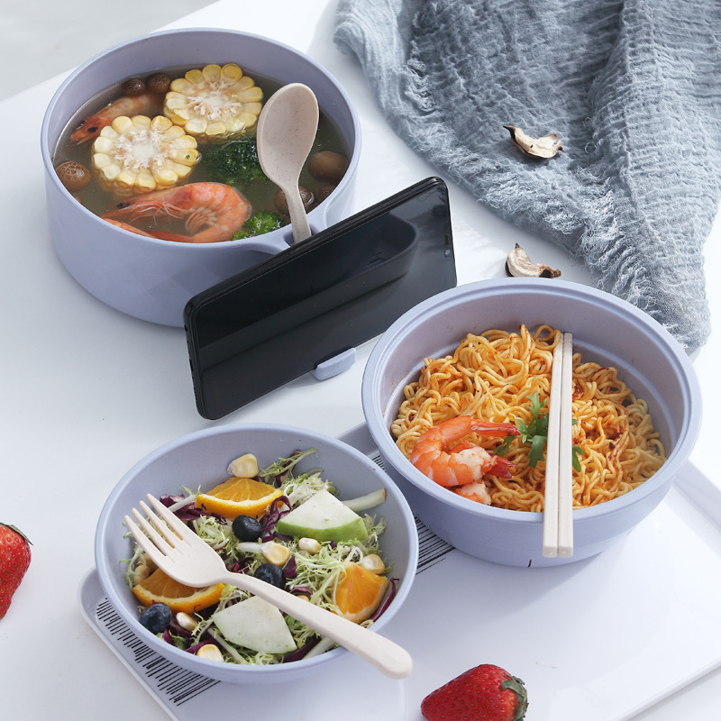 Factory direct sales of bamboo fiber instant noodle bowls, round bento boxes with LIDS for student dormitories, Korean-style instant noodle bowl wonders