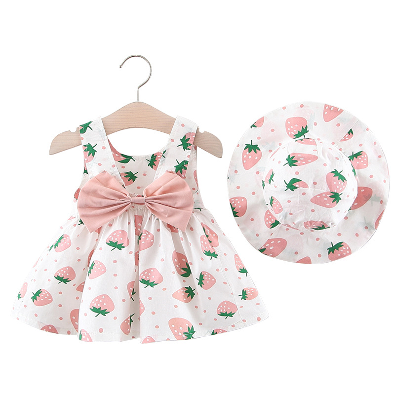 Summer light and cool girl dress with a cloth hat 2022 new style strawberry bow princess dress B3E250 Item Picture