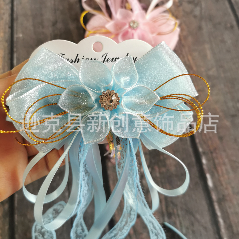 National trend series Hanfu flower headwear, fairy bow, fairy boy ancient-style ribbon hair accessory, princess hair flower, Chinese-style hair clip Specification image
