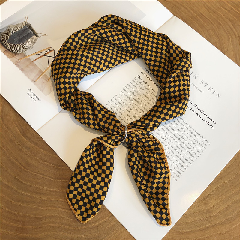 East Gate New All-Match Temperament Black And White Checkered Small Square Scarf Silk Scarf Female Spring And Autumn Decorative Scarf Scarf Wholesale 55 details Picture