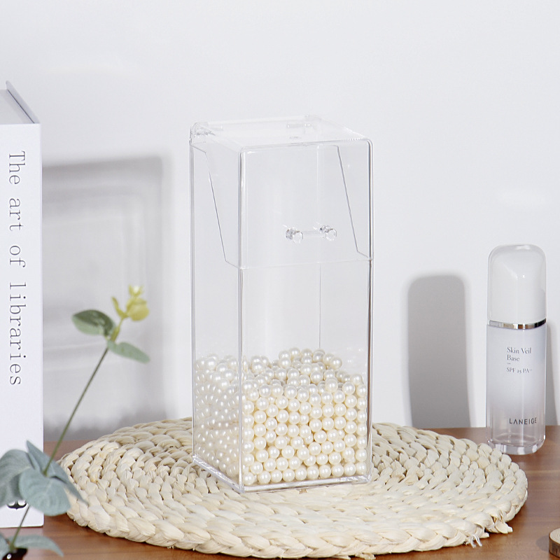 Square Pearl Makeup Case Transparent Clamshell Dust-Proof Acrylic Makeup Brush Storage Case Bucket Eyebrow Pencil Brush Desktop Finishing Application Scenario