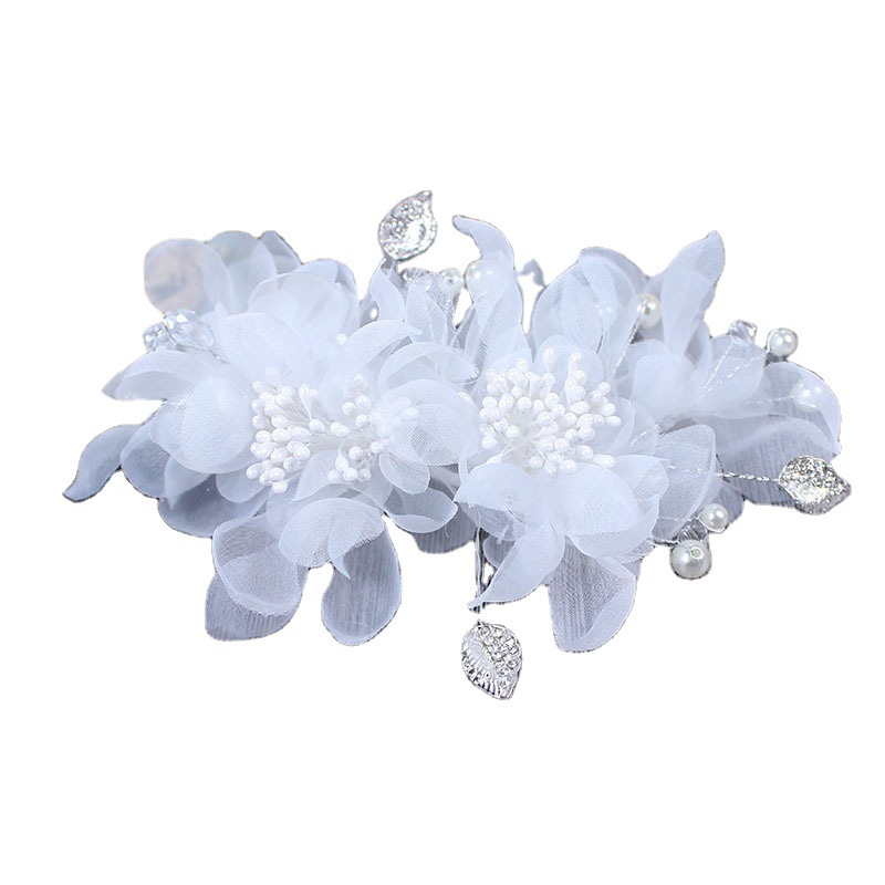 Handmade silk headwear for Japanese and Korean brides, white flower lace hair clips, photo studio wedding headwear accessories in stock Item Picture