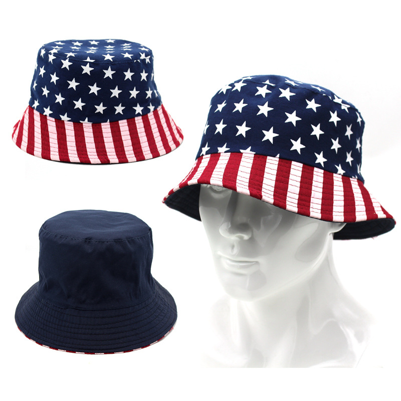 Foreign Trade Explosive Hats American Flag Stars And Stripes Stars Fisherman Hats Men And Women Outdoor Travel Awning Basin Hats Wholesale