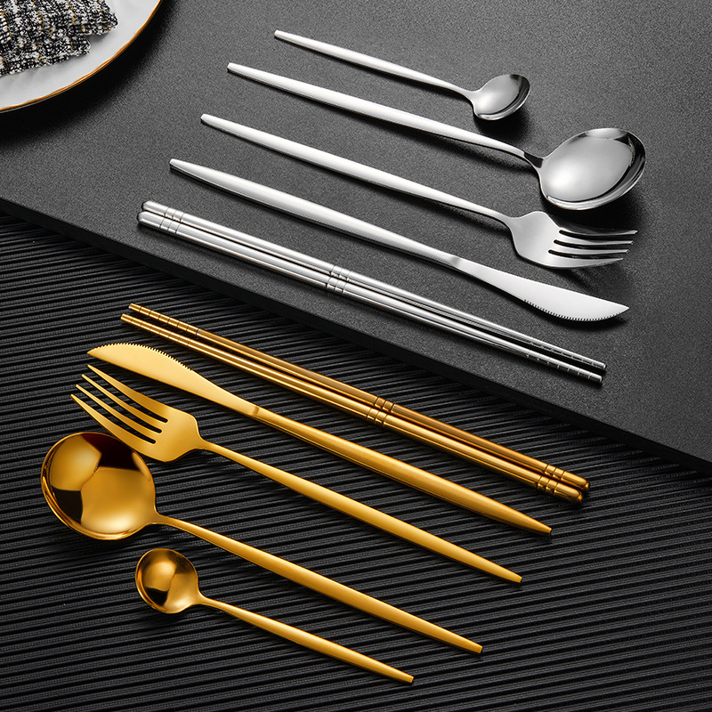 Cross-Border Stainless Steel Chopsticks Portuguese Tableware European Household Three Or Four Sets Of Western Steak Knife, Fork And Spoon Set details Picture
