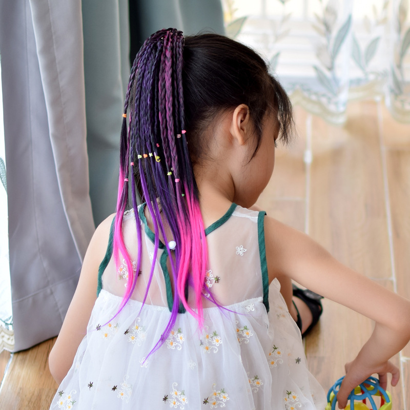 Factory direct sales of gradient braids, gold thread colored headwear, hair bands, cross-border best-selling high-temperature silk hair pieces, children's wigs details Picture