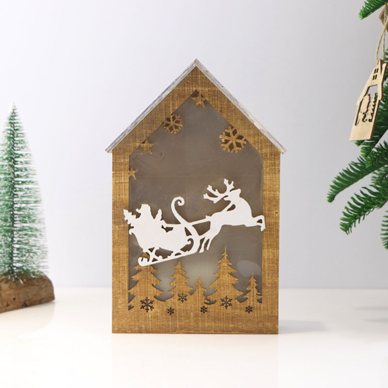 创意圣诞节装饰小木屋圣诞老人工艺品灯手工木质制品环境氛围装饰