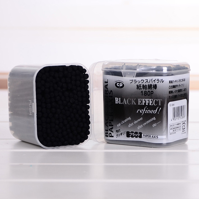 Japanese Black Cotton Swabs Double Head 180 Boxed Ear Swabs Screw Gourd Head Makeup Swabs
