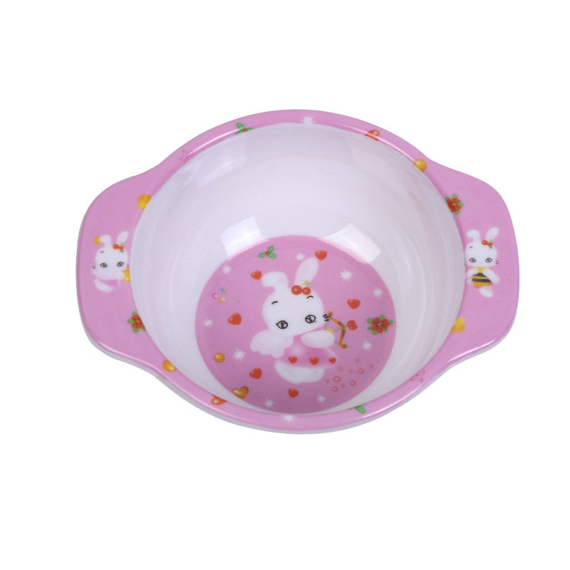 Melamine Tableware Double Handle Small Animal Pattern Round Bowl Tableware Children Baby Learn To Eat Rice Bowl Can Be Customized Pattern Item Picture