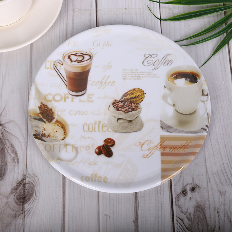 Wholesale Melamine Tableware Circular Heat Insulation Mat Household Tableware Plate Fruit Drink Tray Tray Tea Tray Can Be Customized Patterns details Picture