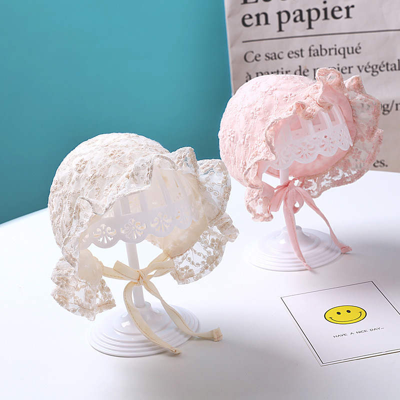 New baby girl lace royal hat flower edge baby cloth hat baby 100 days photo decorative hat baby hat full figure
