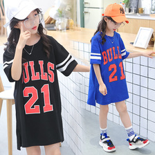女童短袖2022童装夏季新款中大童时尚韩版童T恤儿童长款上衣女孩1