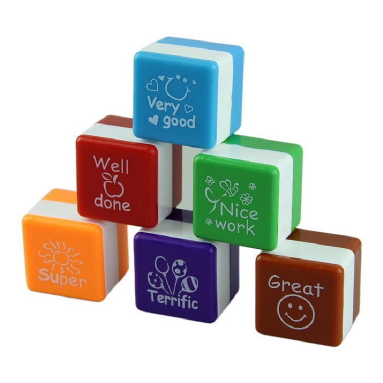 Square English encouragement teaching aid stamps, English teacher's comment stamps, a set of 6 forms, and tap water stamps