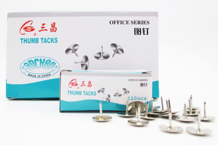 Sanchang Tupin Metal Round Head thumbtacks, painting thumbtacks, I-shaped thumbtacks, 100 pieces per box wholesale