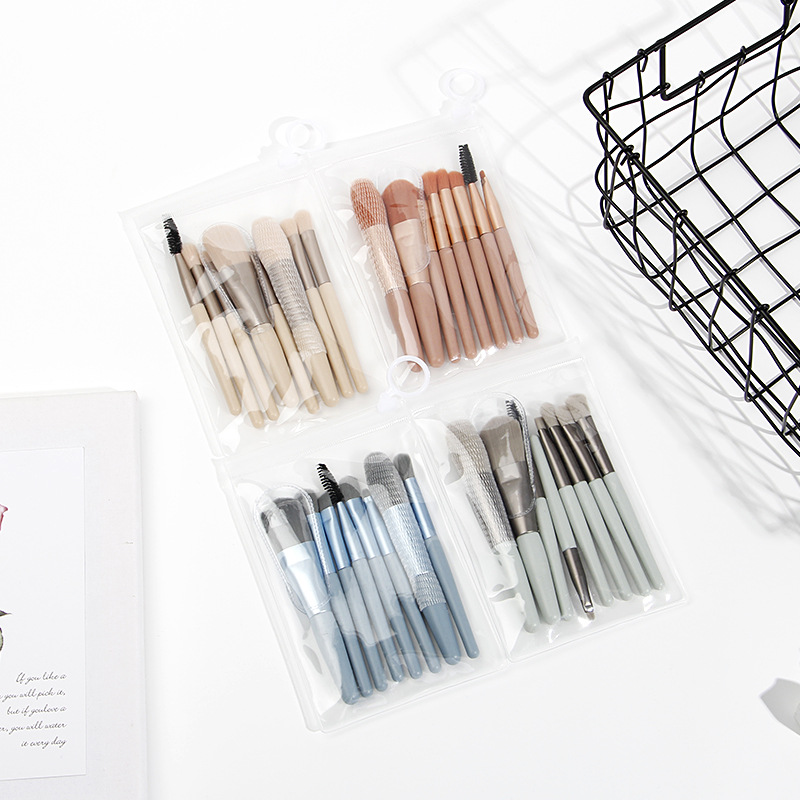 Hot 8 Plastic Handle Makeup Brush Portable Powder Eyeshadow Brush Set With Bag Beauty Tools Manufacturers Spot details Picture