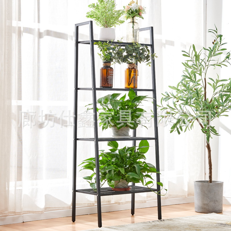 Storage Shelf Floor Type Kitchen Floor Storage Shelf Iron Art Bookshelf Balcony Living Room Flower Shelf Multi-Layer Storage Organizer Shelf