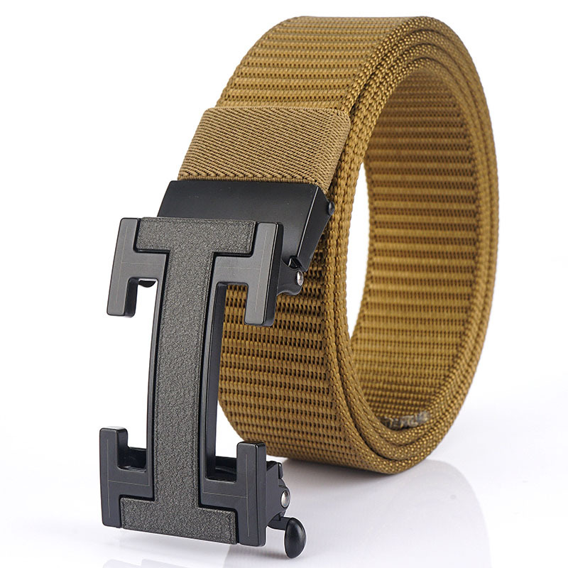 Factory direct sales of men's belts with nylon automatic buckle. Hot sales on Kuaishou and Douyin live streaming. One-piece consignment of casual belts Specification image