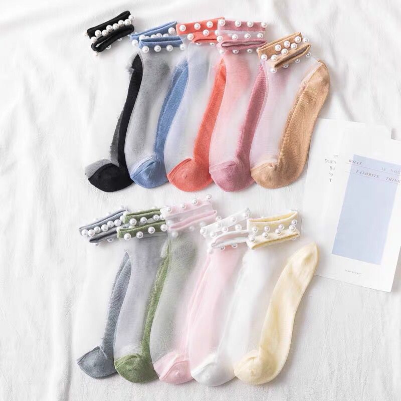Calcetines influencers encaje mujer calcetines barco encaje raso invisible verano slim calcetines perla malla seda cristal transparente Specification image
