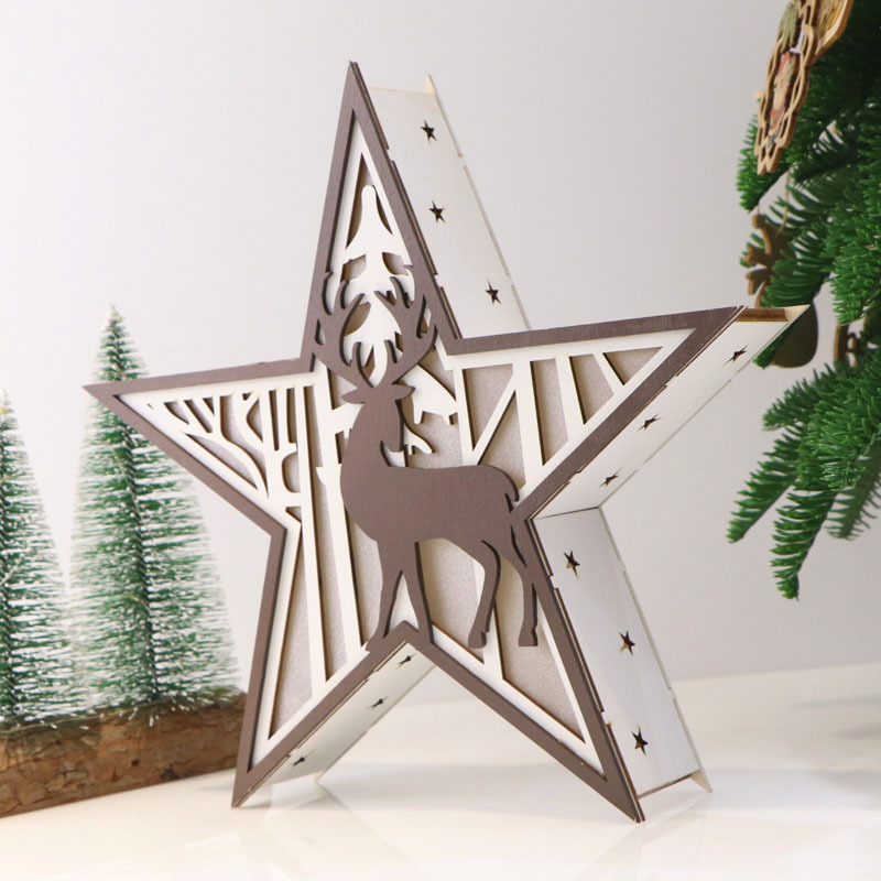 创意圣诞节装饰木制品五角星手工木质工艺品跨境 环境氛围装饰灯
