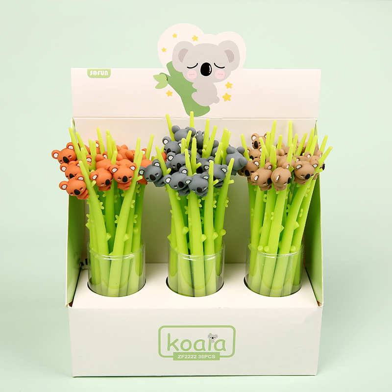 New creative and cute stationery pens, koala hugging branches, student gel pens, silicone cartoon custom factory wholesale