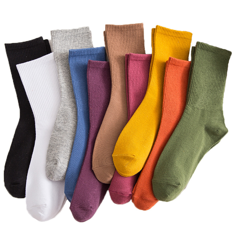 Socks Women's Autumn Winter Cotton Solid Color Pile Socks Ins Trend Women's Socks Day Sports High Elastic Mid-Tube Stockings Item Picture
