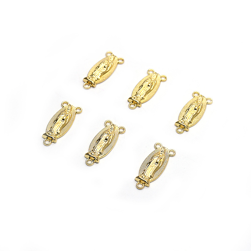 (10 pieces per pack) Golden Virgin Mary Triangle Rosary Necklace Accessory Three-hole DIY jewelry Specification image
