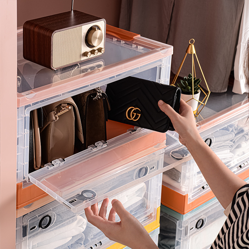 Transparent Foldable Book Organizer Three-Door Removable Storage Box Household Sundries Children's Toys Storage Box Specification drawing