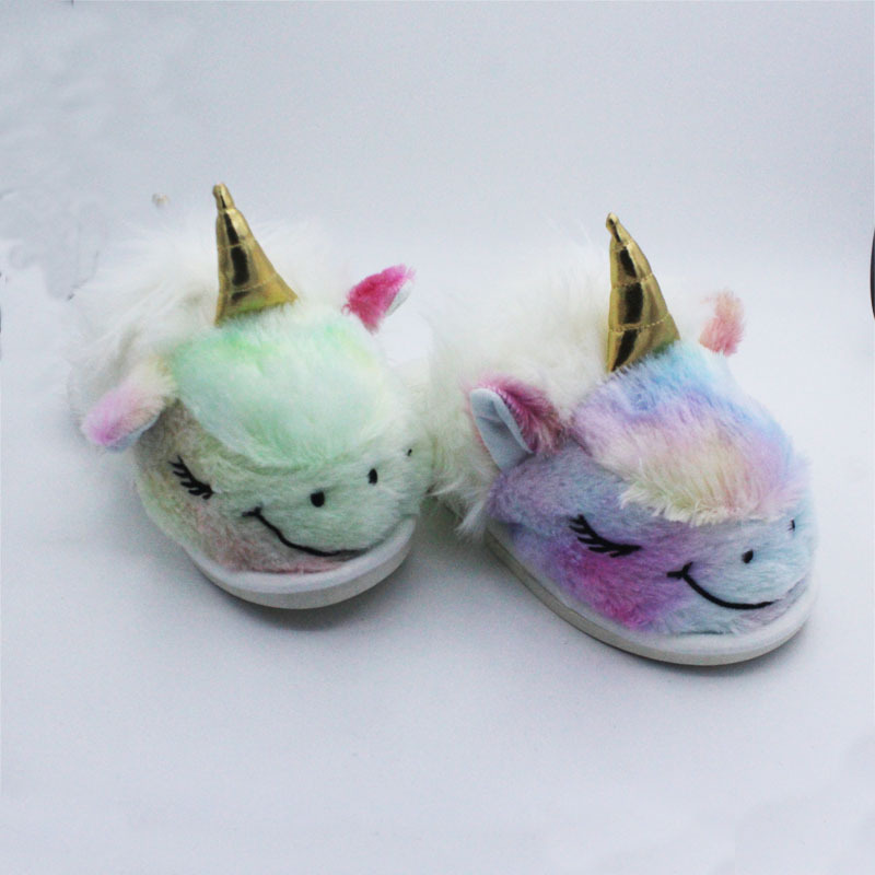 Unicorn TPR indoor and outdoor long hair thickened warm cartoon animal cotton slippers Item Picture