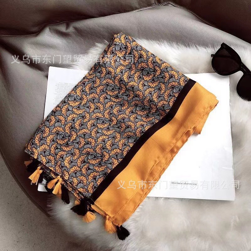 New Autumn And Winter Scarf Hanging Tassel Long Scarf Gingko Leaf Flower Cape Ethnic Scarf Photography Scarf Specification drawing