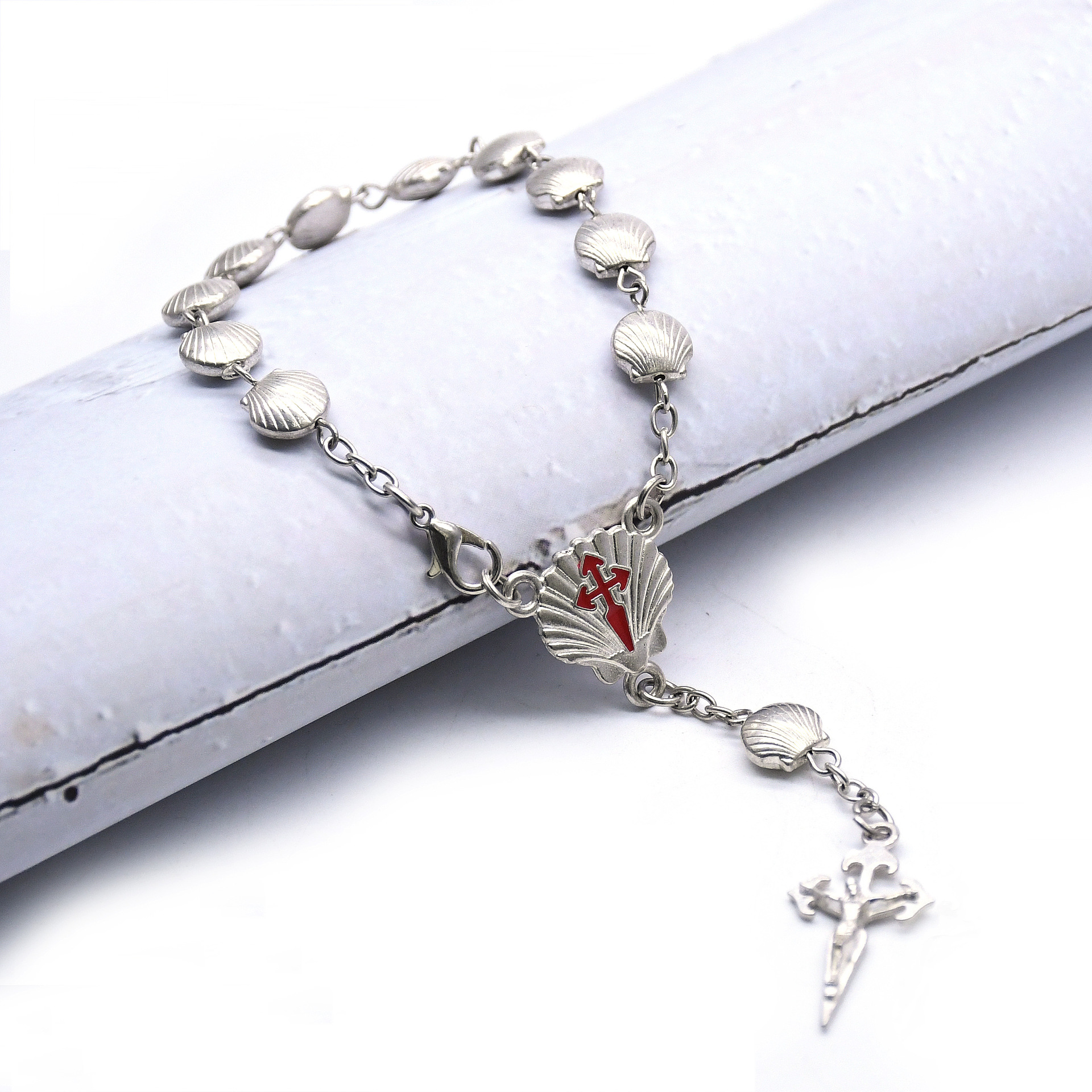 圣地亚哥贝壳念珠手链合金十字架手串手环祈祷珠Rosary bracelet