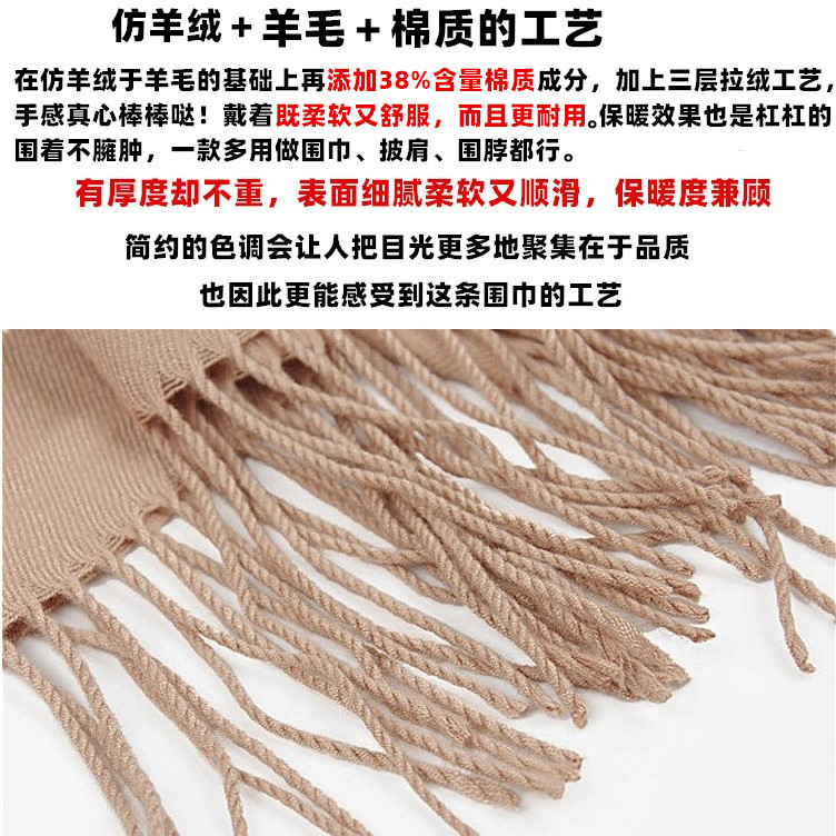 Red Scarf Warm Shawl Men And Women Solid Color Imitation Cashmere Scarf New Fringe Monochrome Women's Scarf Winter details Picture