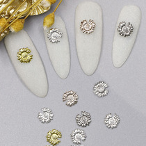 Nail metal alloy small Daisy Chrysanthemum nail patch Japanese retro gold silver rose gold white k gold metal diamond