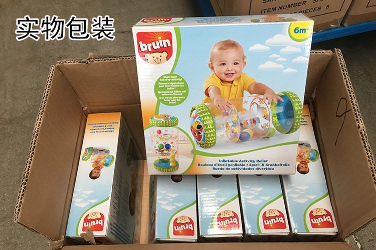 Cartoon inflatable crawling roller with built-in bell rolling ball, pvc inflatable baby walking ball educational toy in stock pic 6