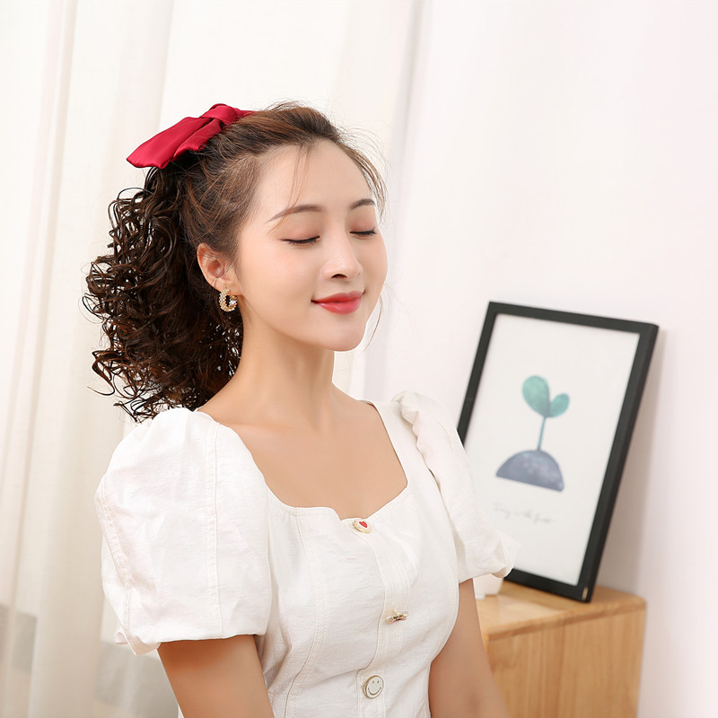 Wig, ponytail bow, ponytail wig for women, long tie style, curly short, medium long, matte high-temperature silk, one piece of hair replacement details Picture
