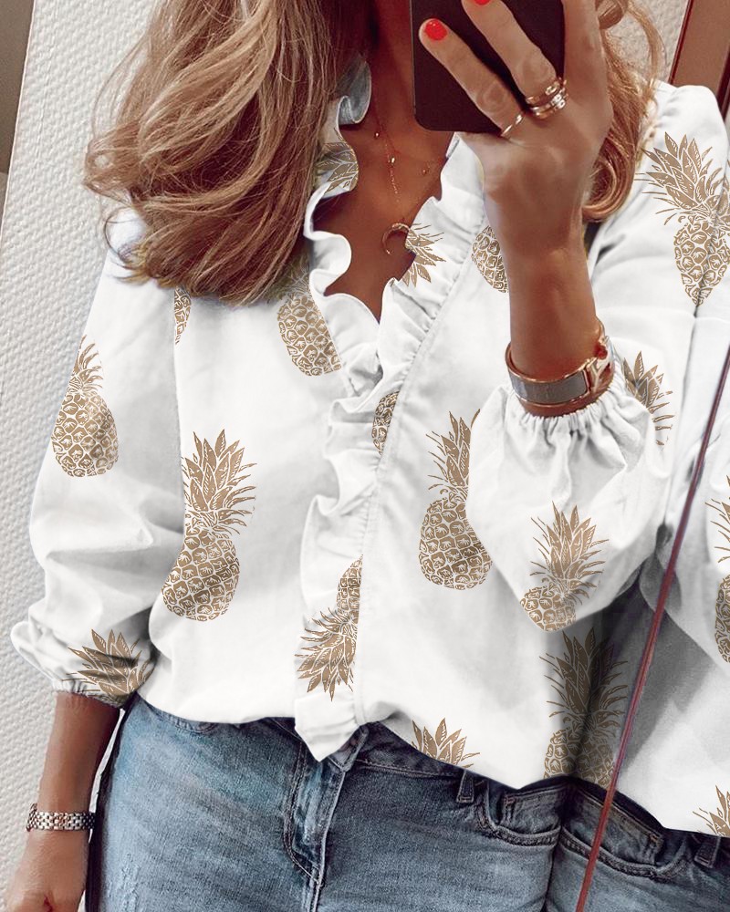 2022 Amazon wish Independent Site ebay Spring/Summer New long-sleeved ruffled blouse women's shirts from Europe and America Item Picture