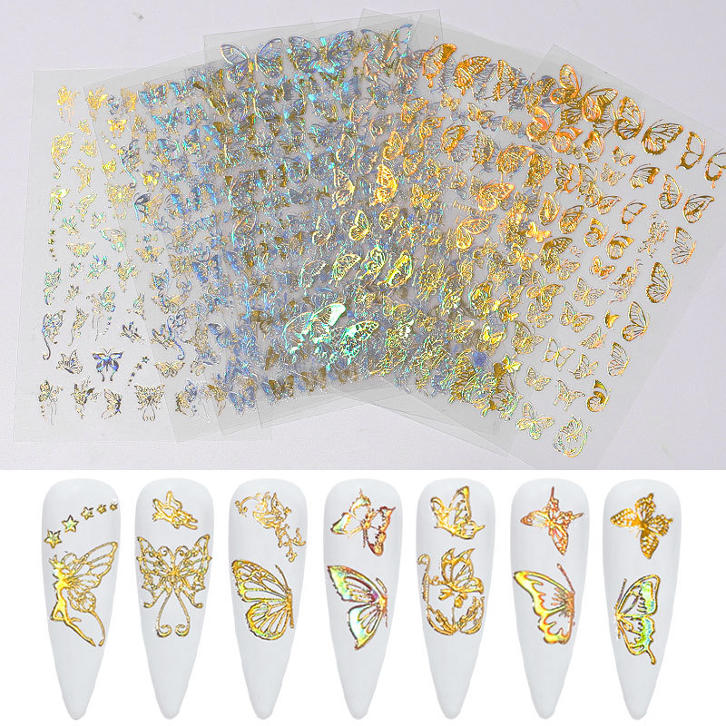 Cross border Butterfly Nail Bronzing laser Butterfly Nail sticker 3D nail decal stereo nail sticker
