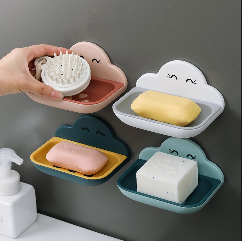 Cloud soap box suction cup wall-mounted soap box rack, cute draining bathroom non-drilling storage rack soap box Item Picture