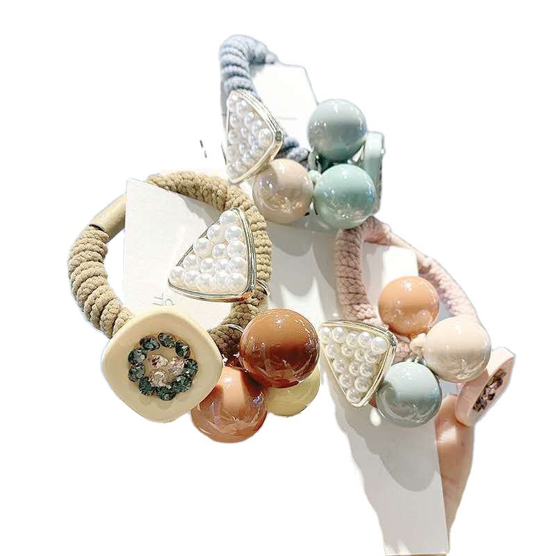 Korean style hair tie for women with gradient color diamond fleece hair band, cute pearl leather band diamond coil hair tie, 10 yuan store supply, Yiwu Item Picture