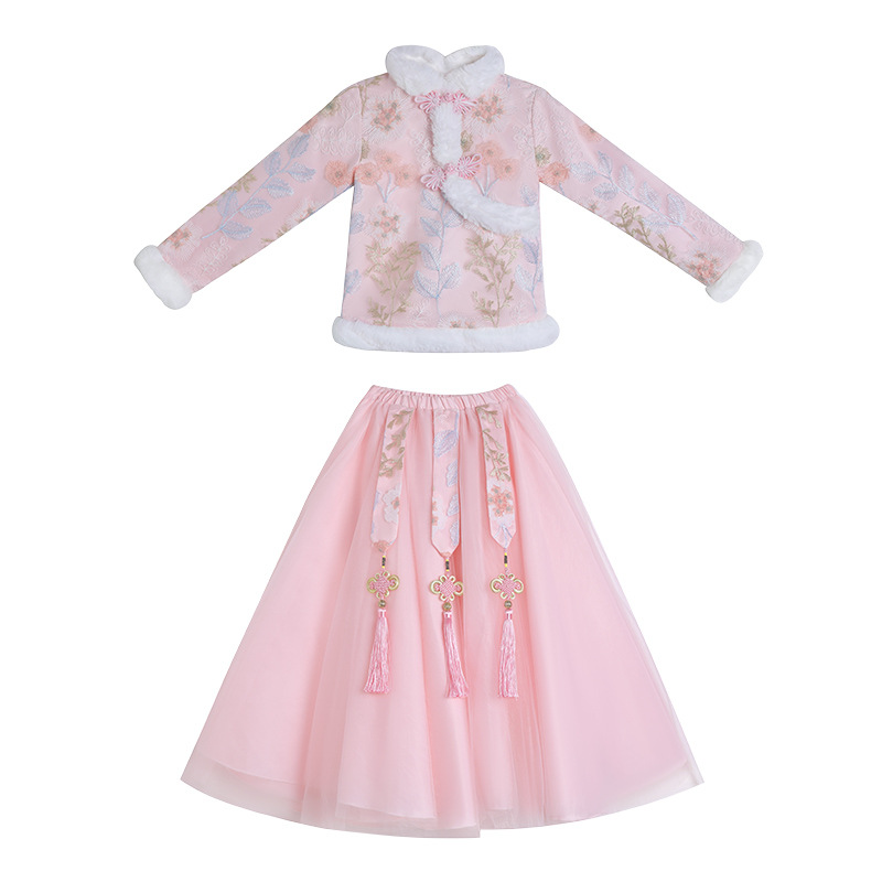 Hanfu girls winter Tang clothing Hanfu Chinese style children's ancient clothes thickened girl New Year clothes plus velvet skirt winter clothes Item Picture