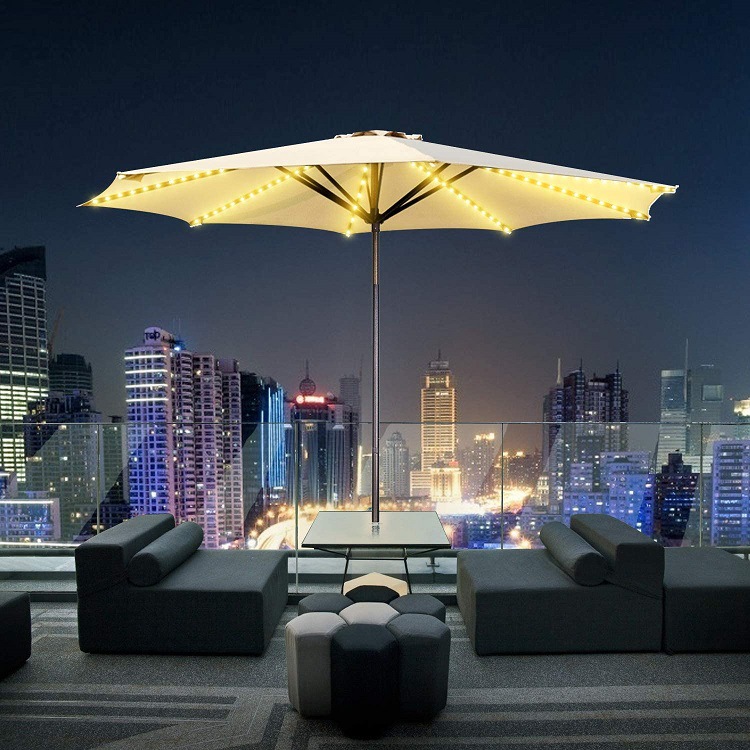 Cross-border battery box led umbrella light, bar and coffee shop decorative umbrella light, 104led outdoor beach sun umbrella light details Picture