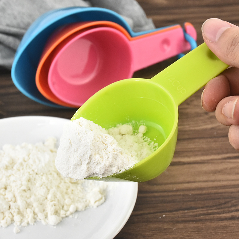 Manufacturers direct baking tools DIY cake baking milk powder spoon with graduated 4-piece plastic color measuring spoon Specification drawing