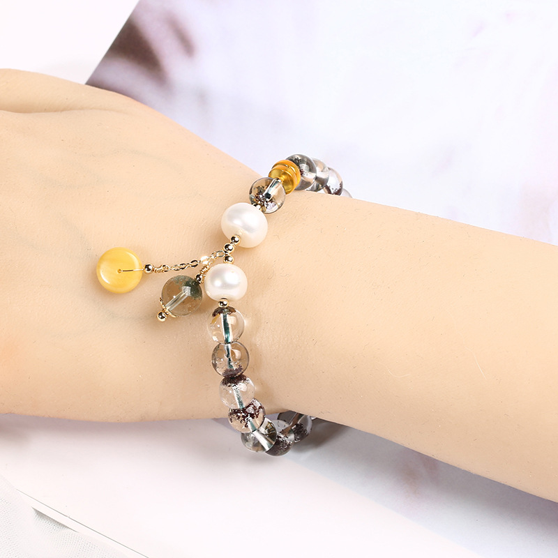 Natural Wealth and Good Fortune Natural Transparent Green Ghost bracelet for women, single circle multi-treasure with amber peace pendant Specification image
