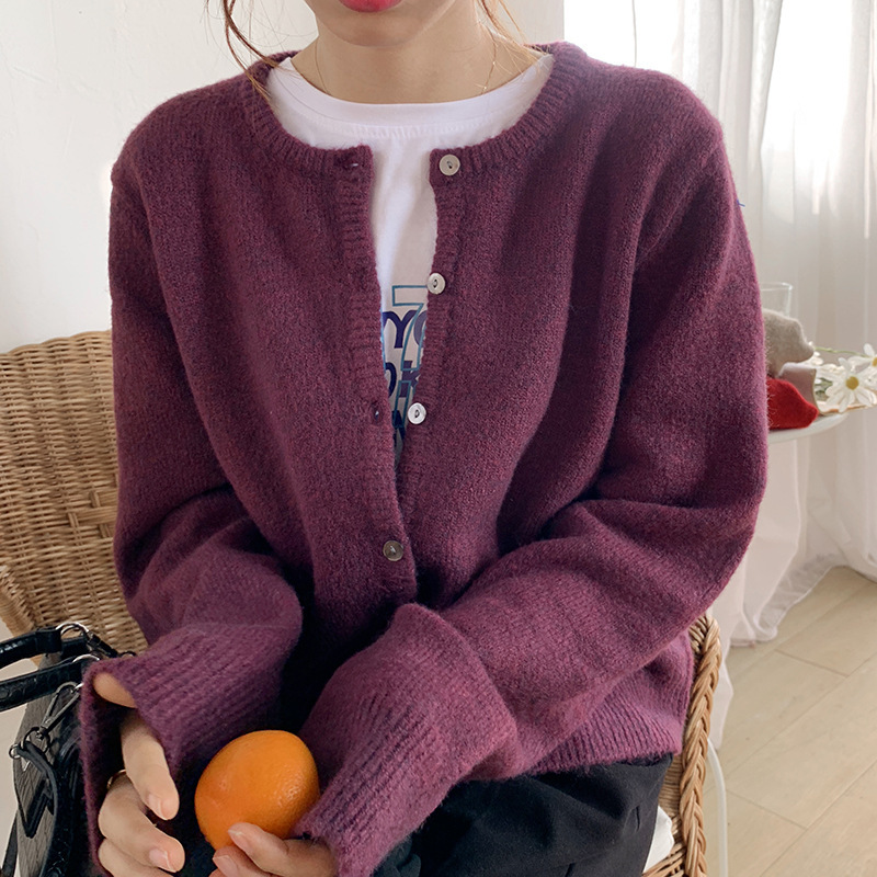 2022秋季女装新款韩国复古时尚打底衫宽松休闲短款毛衣针织外套