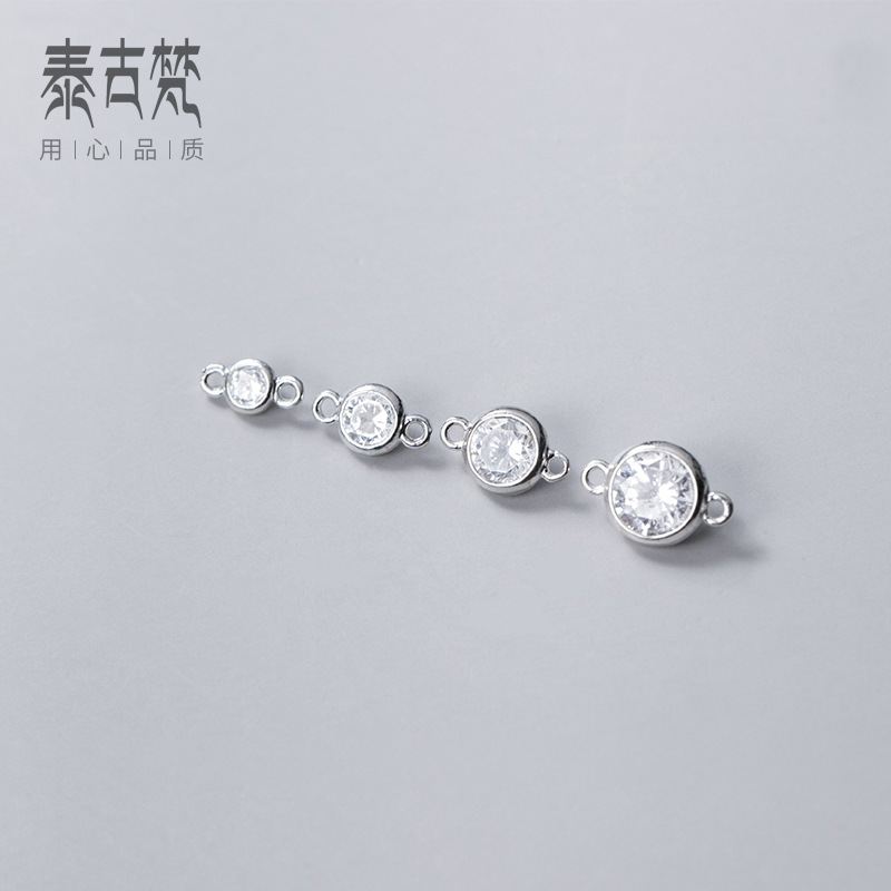S925 Silver Double Ring Micro-Inset Zircon Single Ring Pendant Double Ring Bracelet Necklace Link Buckle Accessories S0864 details Picture