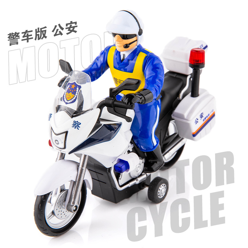 Boxed Jiaye simulation children's male police car motorcycle sound and light rebound alloy car ornament model toys details Picture