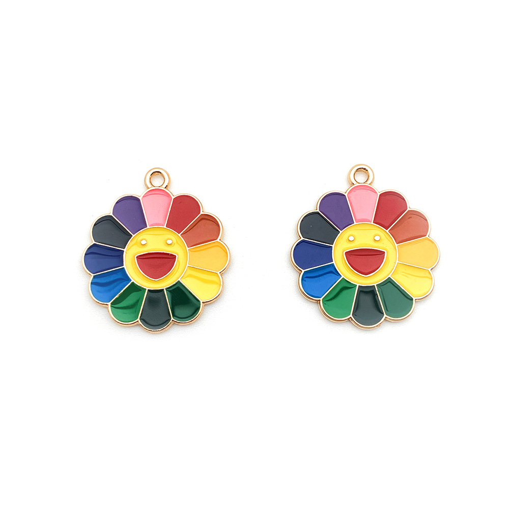 Diy Hand-Drop Oil Colorful Flower Sunflower Ornaments Point Oil Pendant Accessories Alloy Accessories Y2150 details Picture
