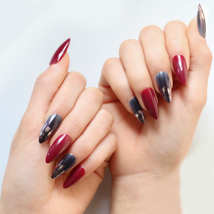 Long pointed false nails, wearable nail pads, finished nail pads, teardrop almond nail pads, nail patches, cross-border from Europe and America, 24 pieces Item Picture